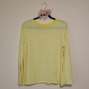 dip Yellow and White Striped Long Sleeve Round Neck Top